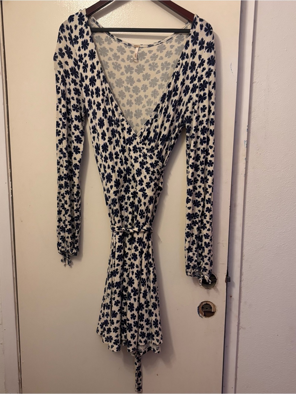 Floral Wrap Dress in Cream and Navy